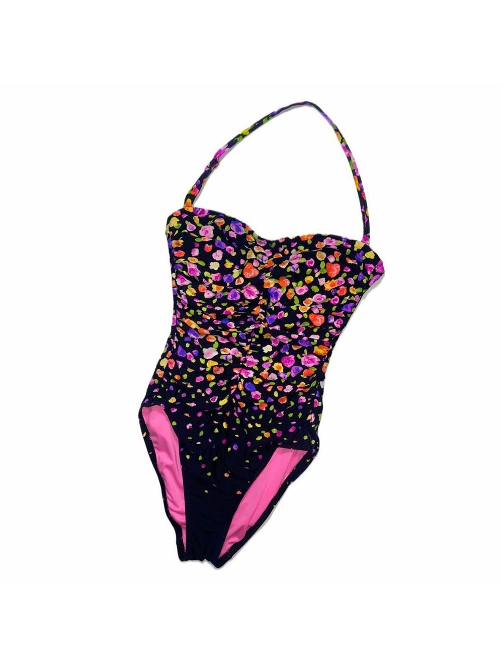 Y2K Anne Cole One Piece Floral Swimsuit Black Pink Size 8 Retro Summer